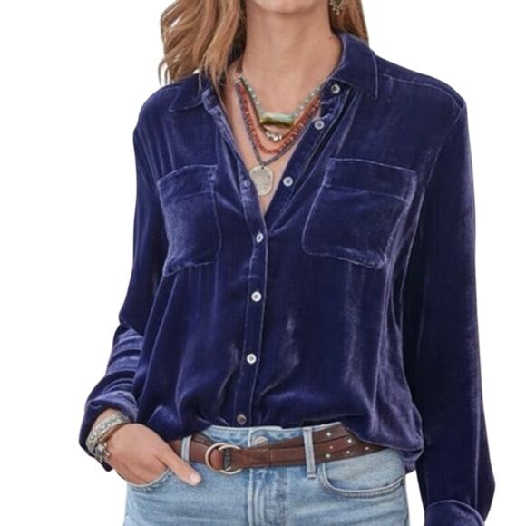 SUNDANCE Deep Purple Alvina Velvet Button-Down Silk Blend Shirt Prairie - Sz M - Picture 5 of 5